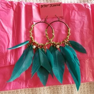 Betsey Johnson Blue Feather Hoop Earrings Aria PLL